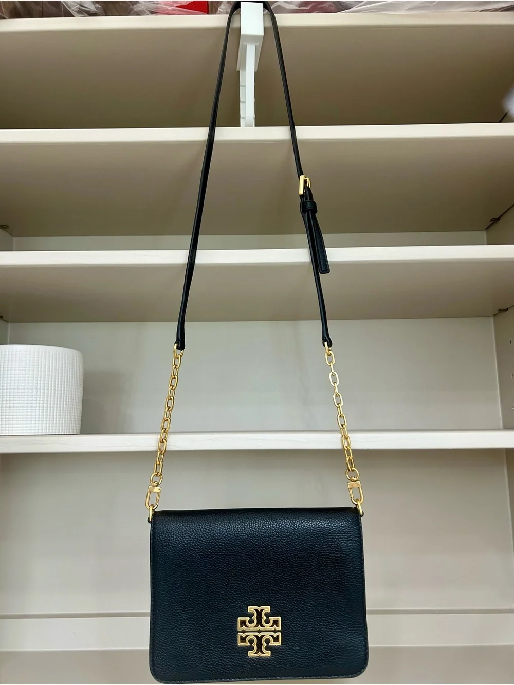 Authentic Tory Burch Britten Combo Crossbody Bag Purse Handbag Black Leather